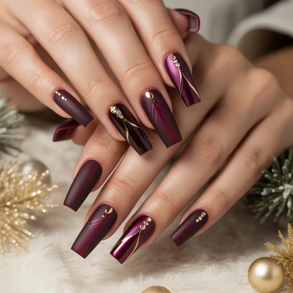 Velvet Burgundy Nails Design