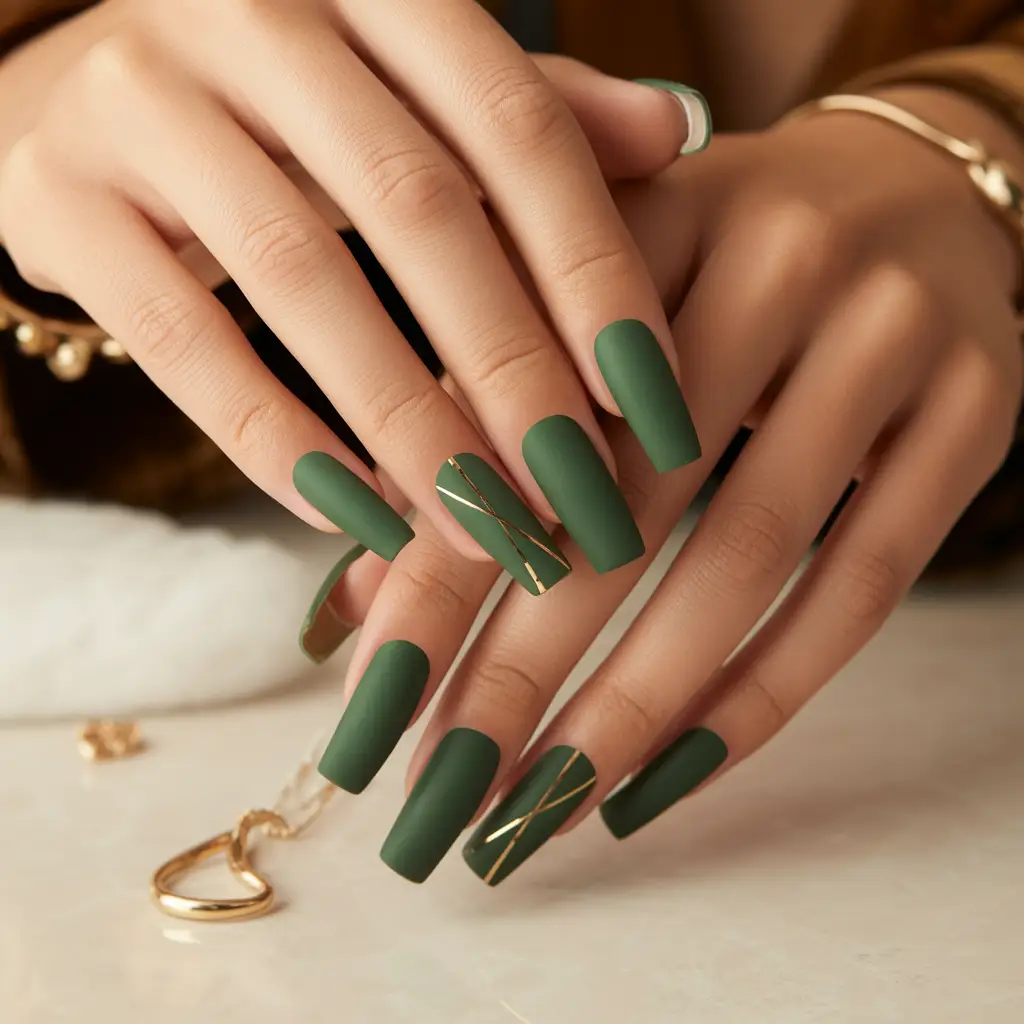 Velvet Matte Green Nails