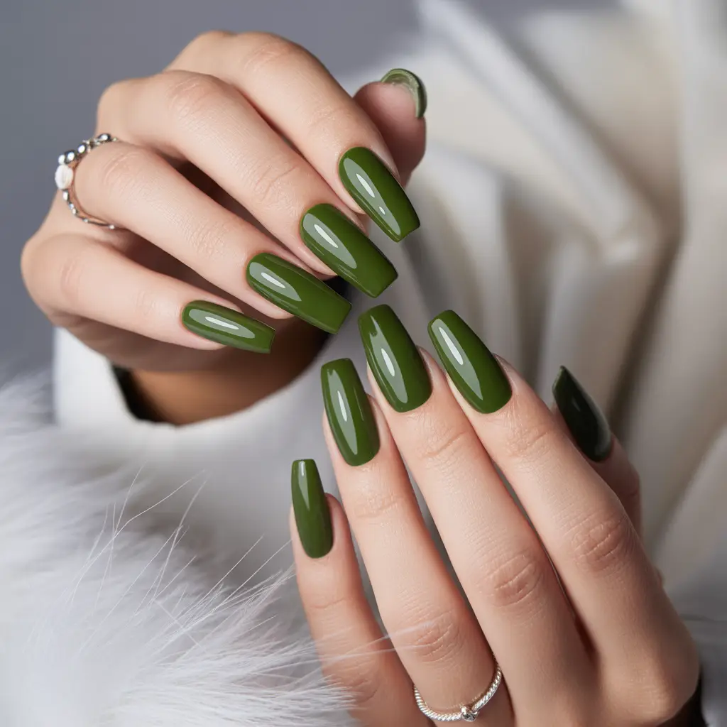 Velvet Moss Green Nails
