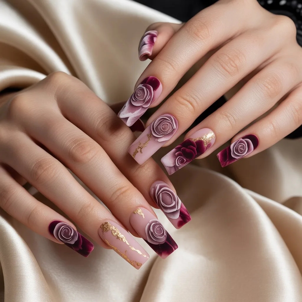 Velvet Rose Acrylic Finish Nails