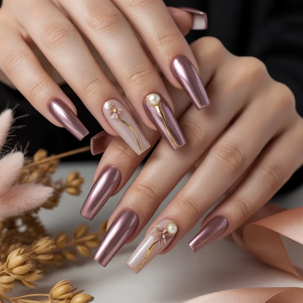 Vintage Mauve Shine Nails