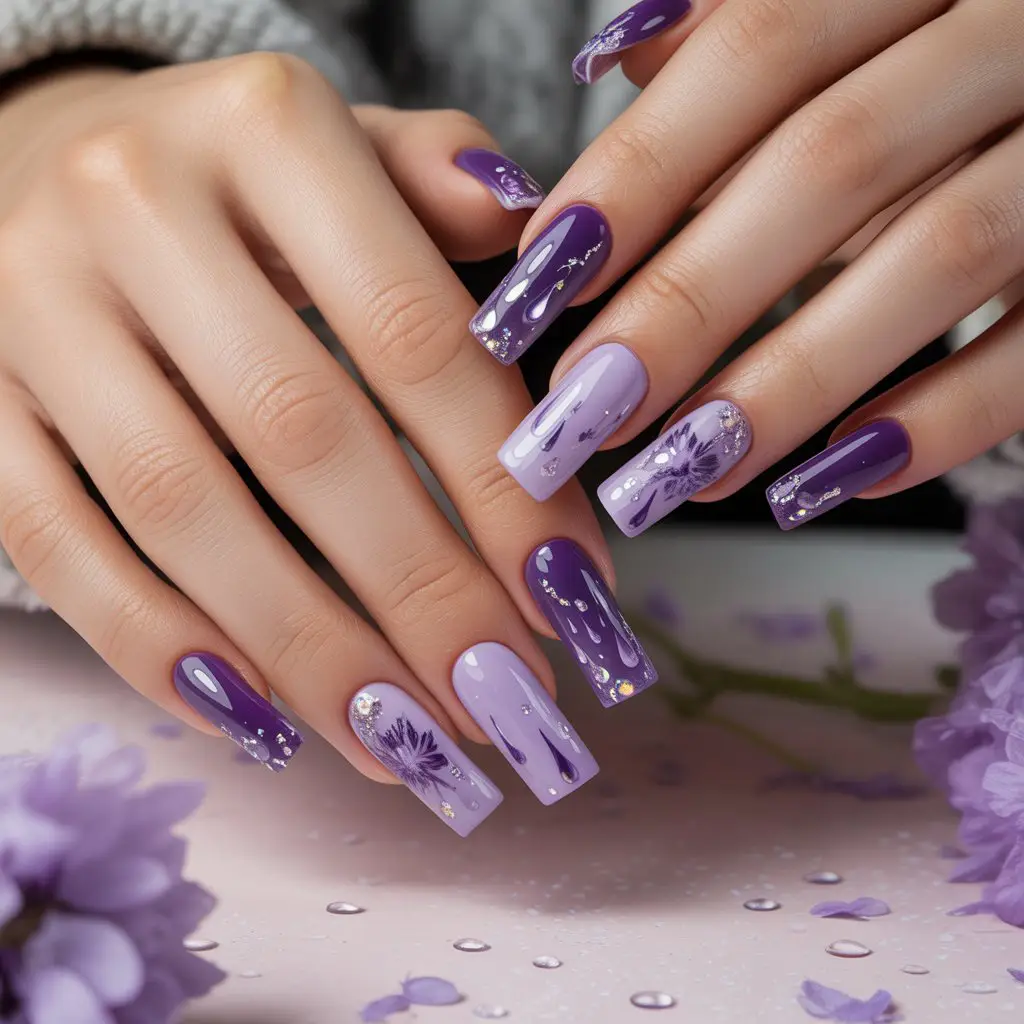Violet Raindrop Nails