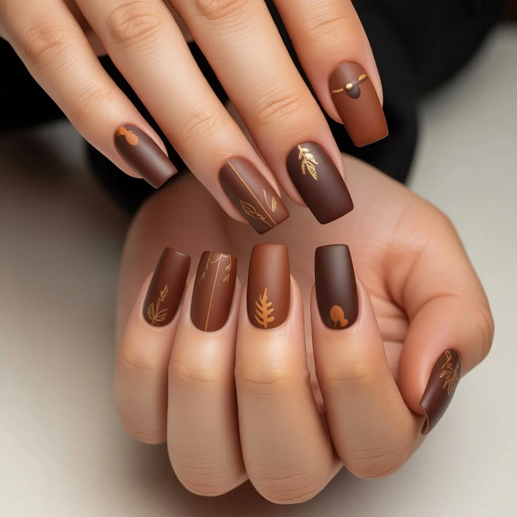Walnut Brown Matte Squares Nail
