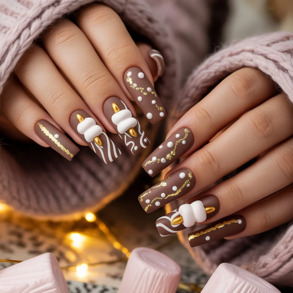 Warm Cocoa Marshmallow Nails
