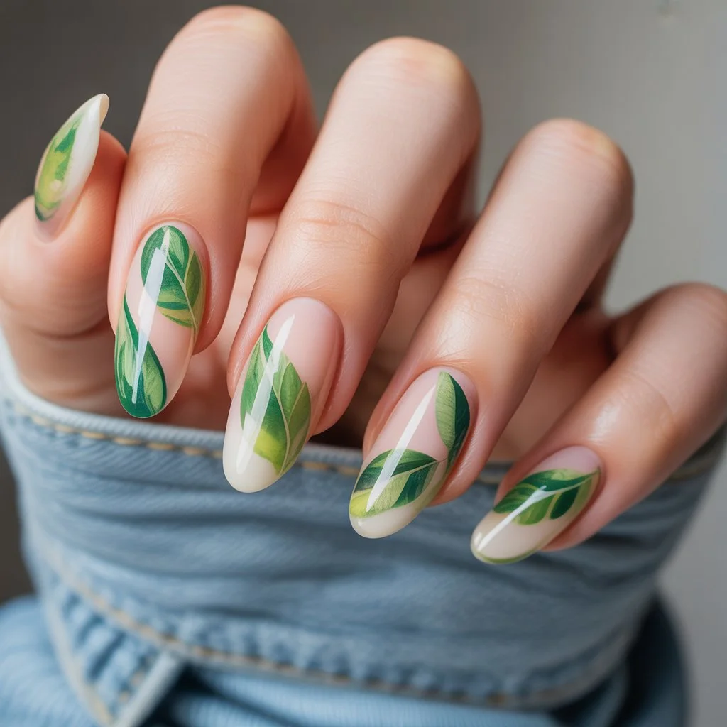 Watercolor Leaf Swirl Nails