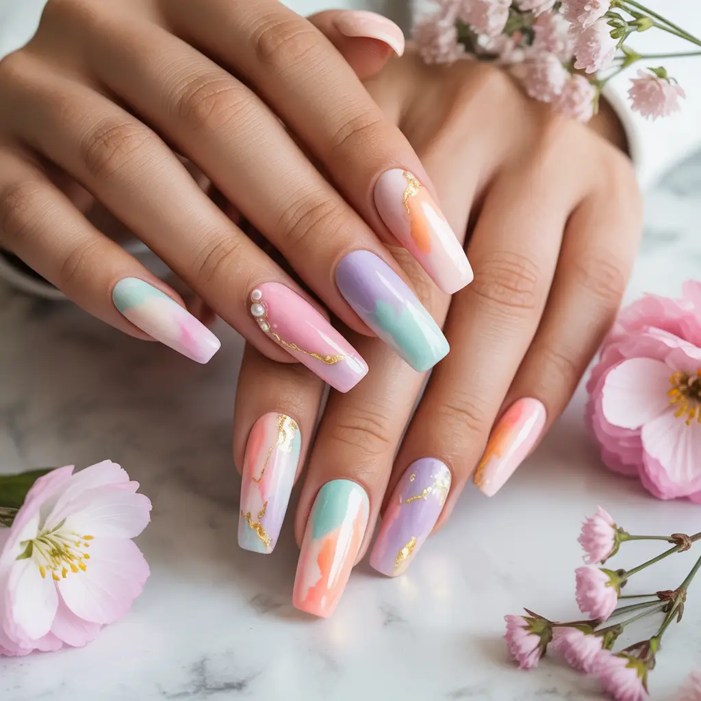 Watercolor Pastel Nails