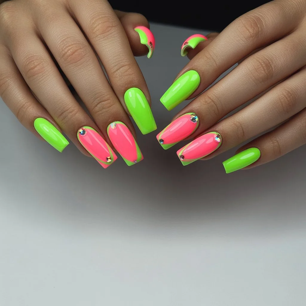 Watermelon Neon Duo Nails