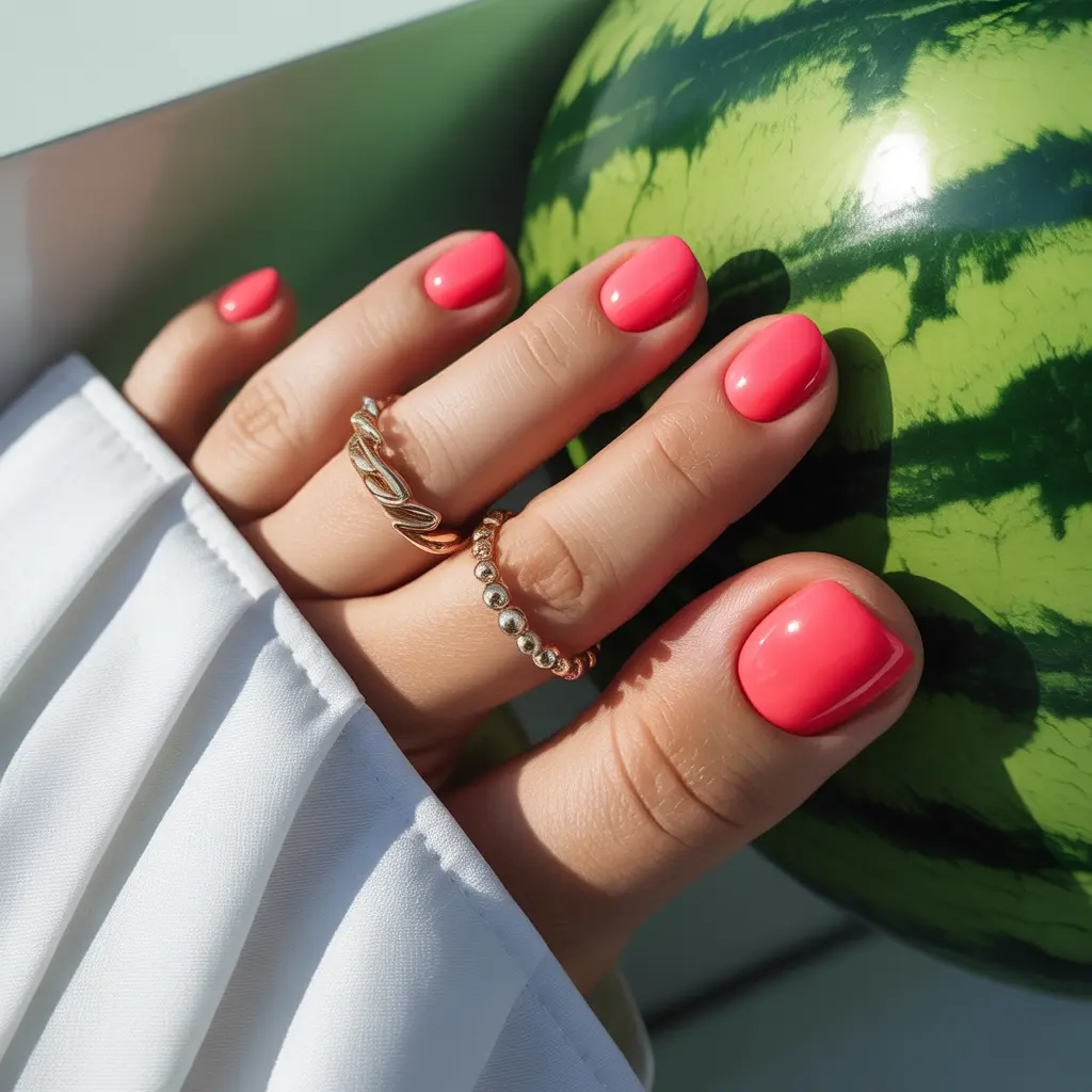Watermelon Pink Gloss Nails