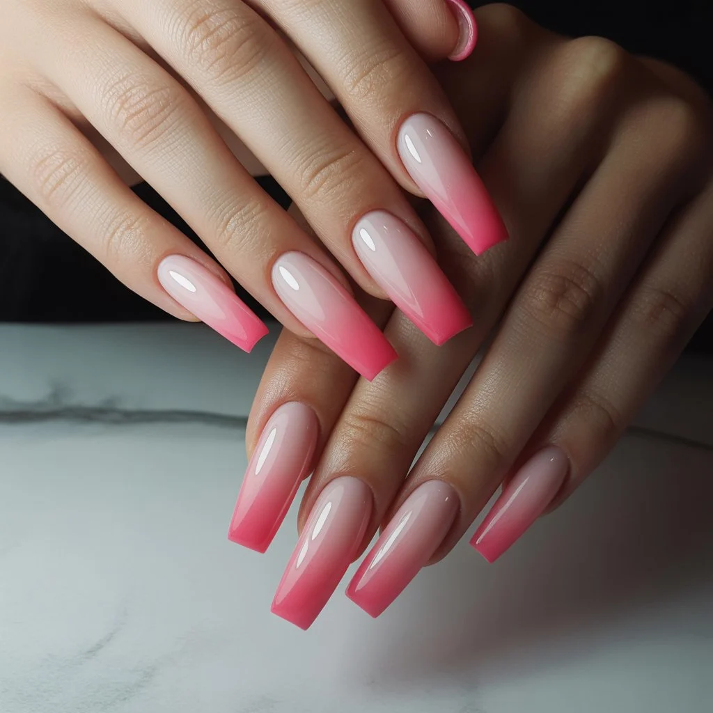 Watermelon Pink Ombre Nails