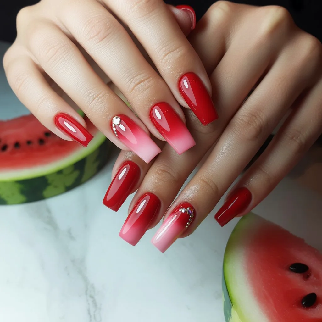 Watermelon Red Fade Nails