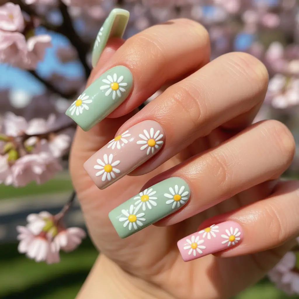 White Daisy Dot Nails