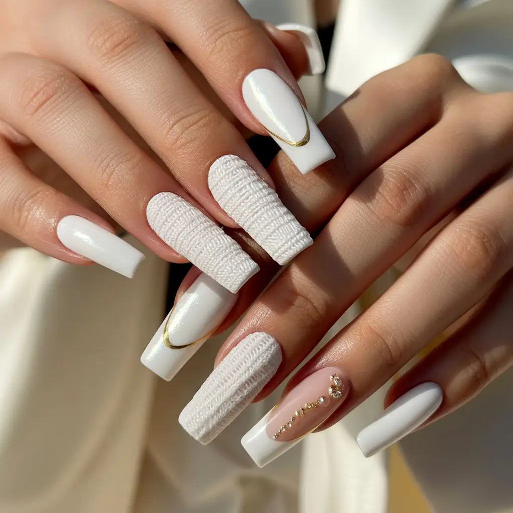 White Linen Texture Tips Nail