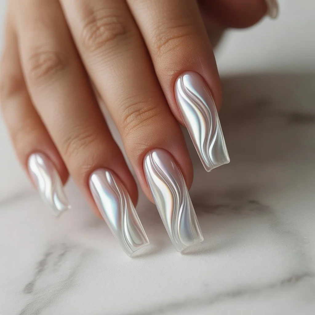 White Ripple Glass Nails