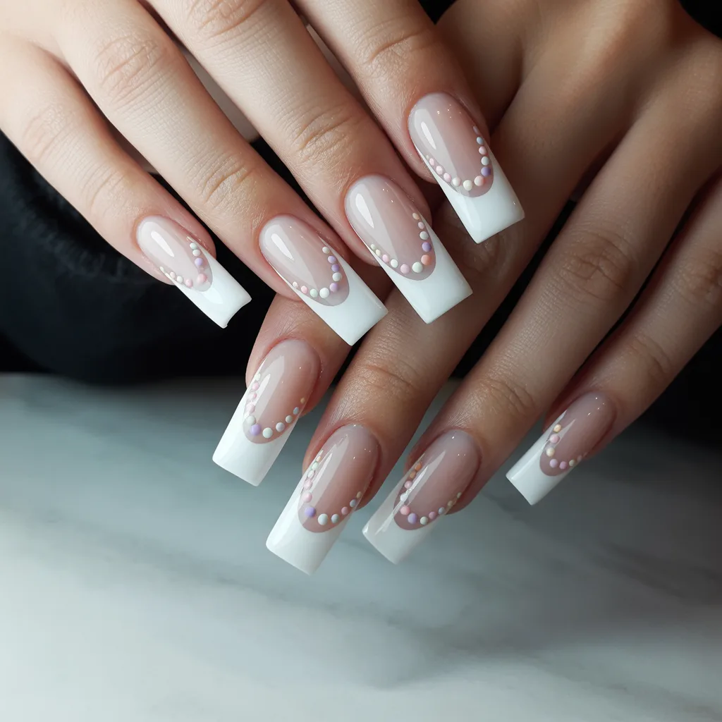 White Tips with Tiny Dots Nails