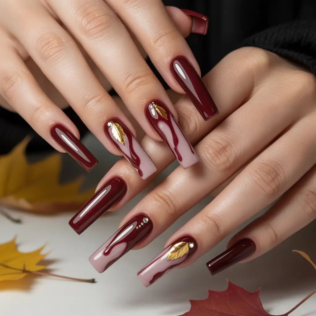 Wine-Gloss Drip Nails