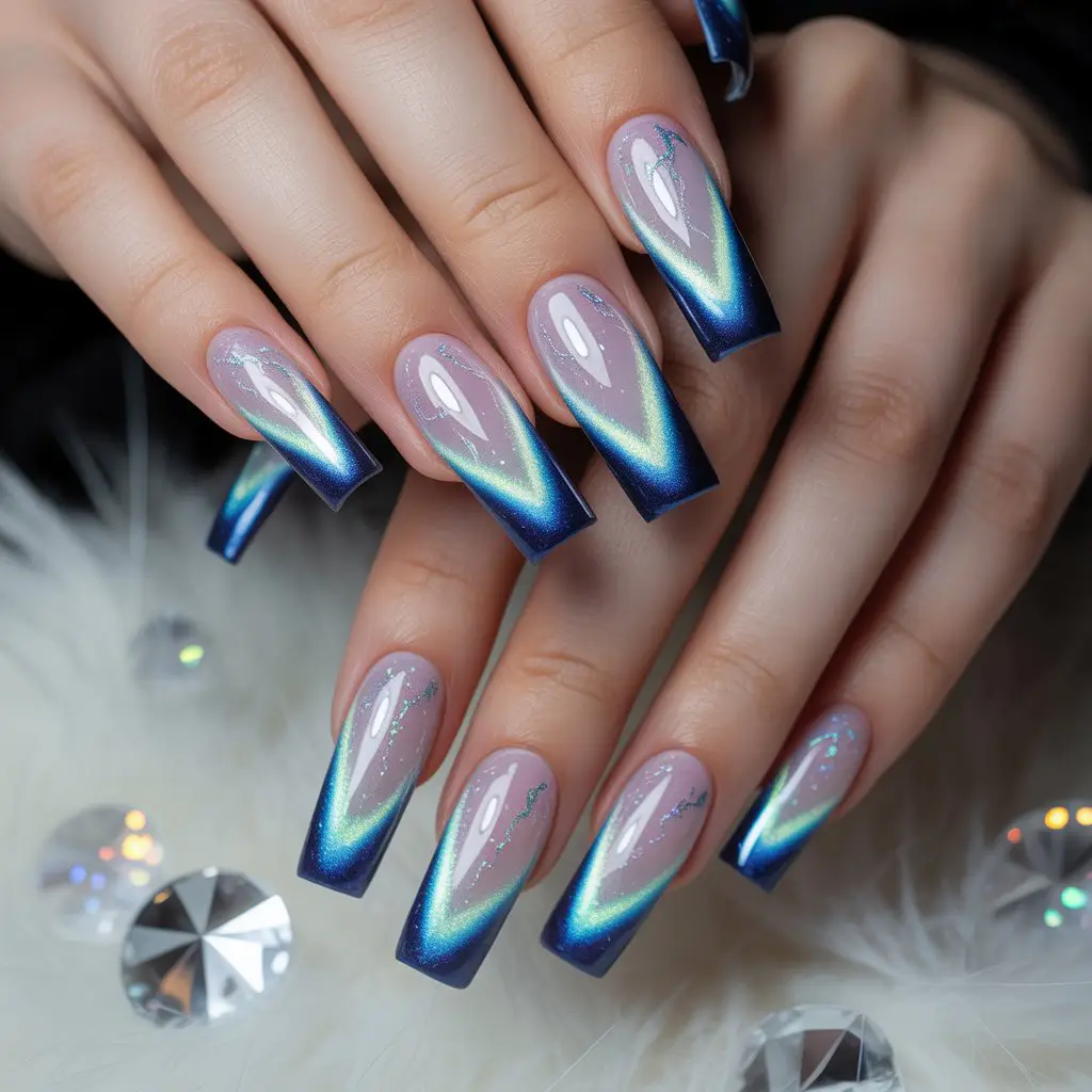 Winter Aurora French Shimmer Nails