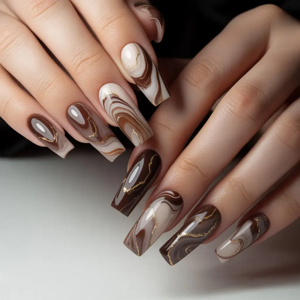 Winter Bark Marble Nails