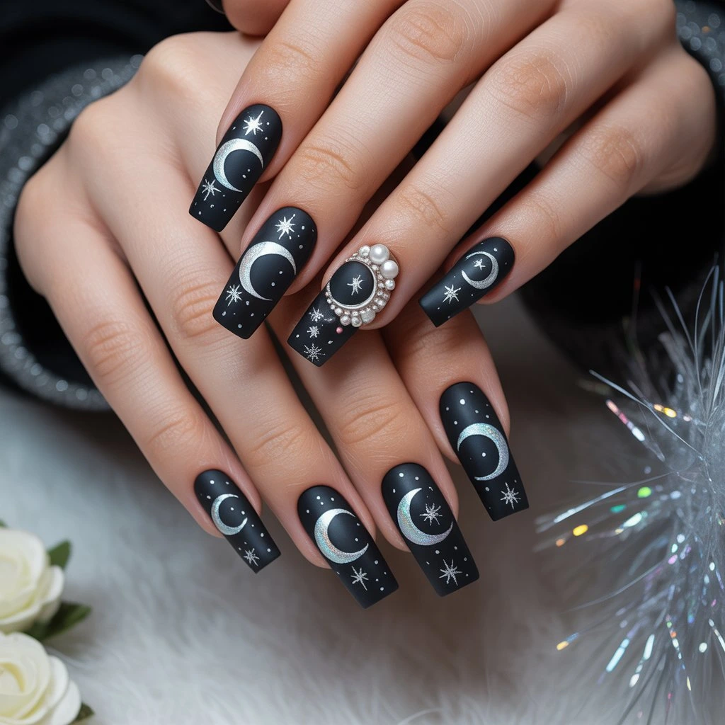 Winter Crescent Moon Nails