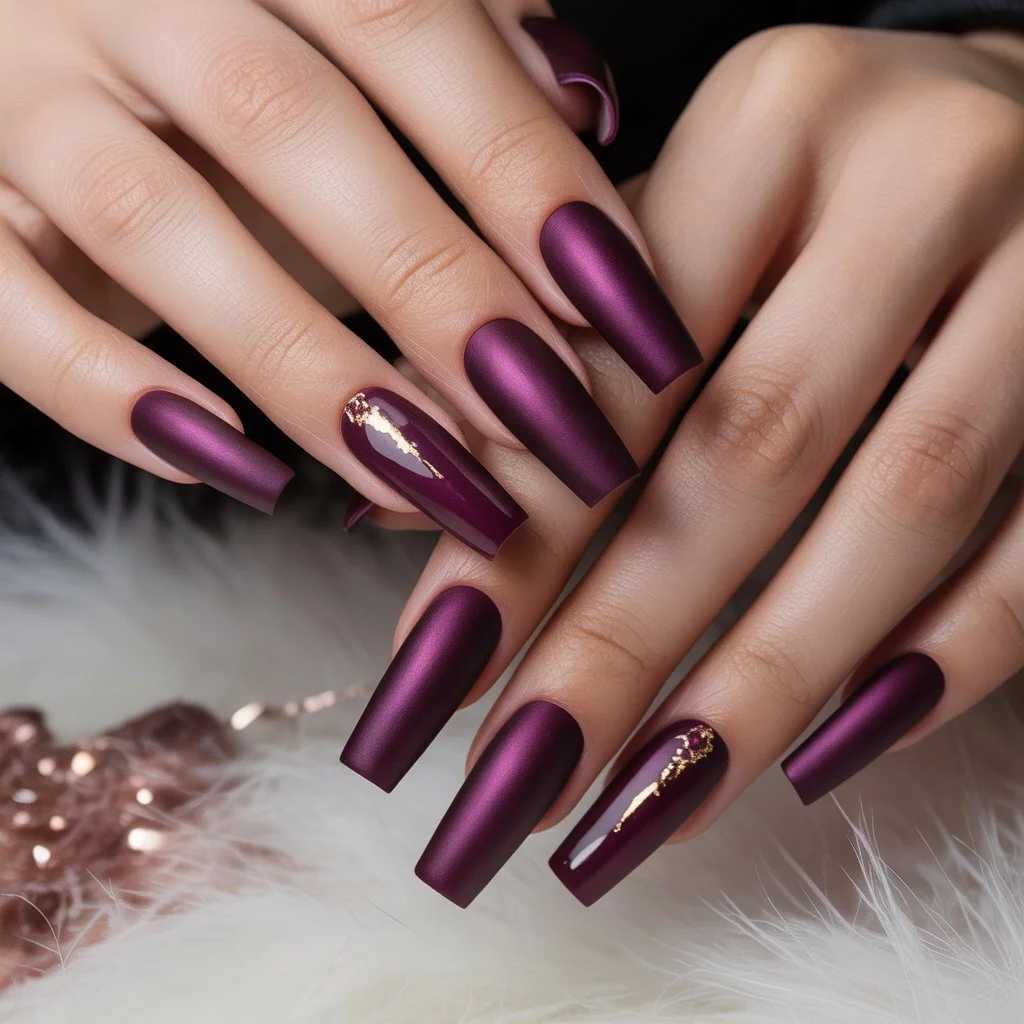 Winter Plum Velvet Matte Nails
