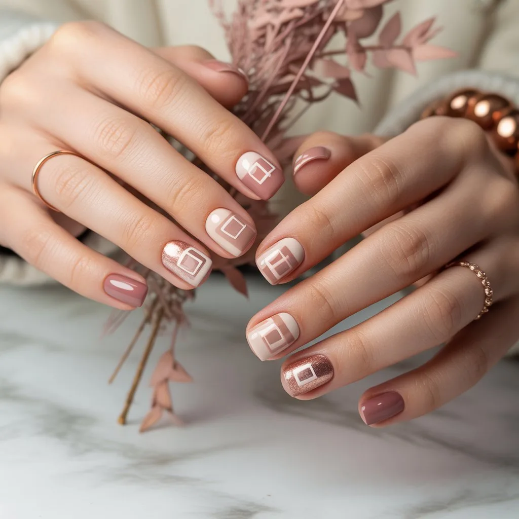 Winter Rose-Beige Squares Nail