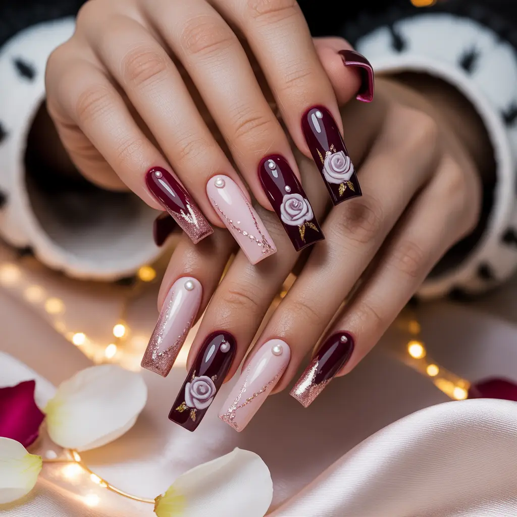 Winter Rose Glow Nails