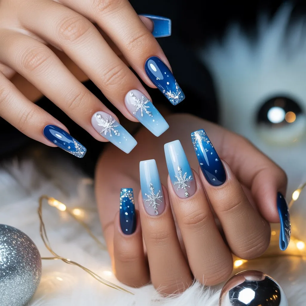 Winter Sky Blue Ombre Nail