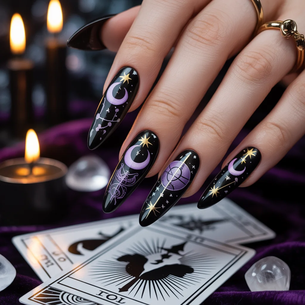 Witchy Tarot Line Nails
