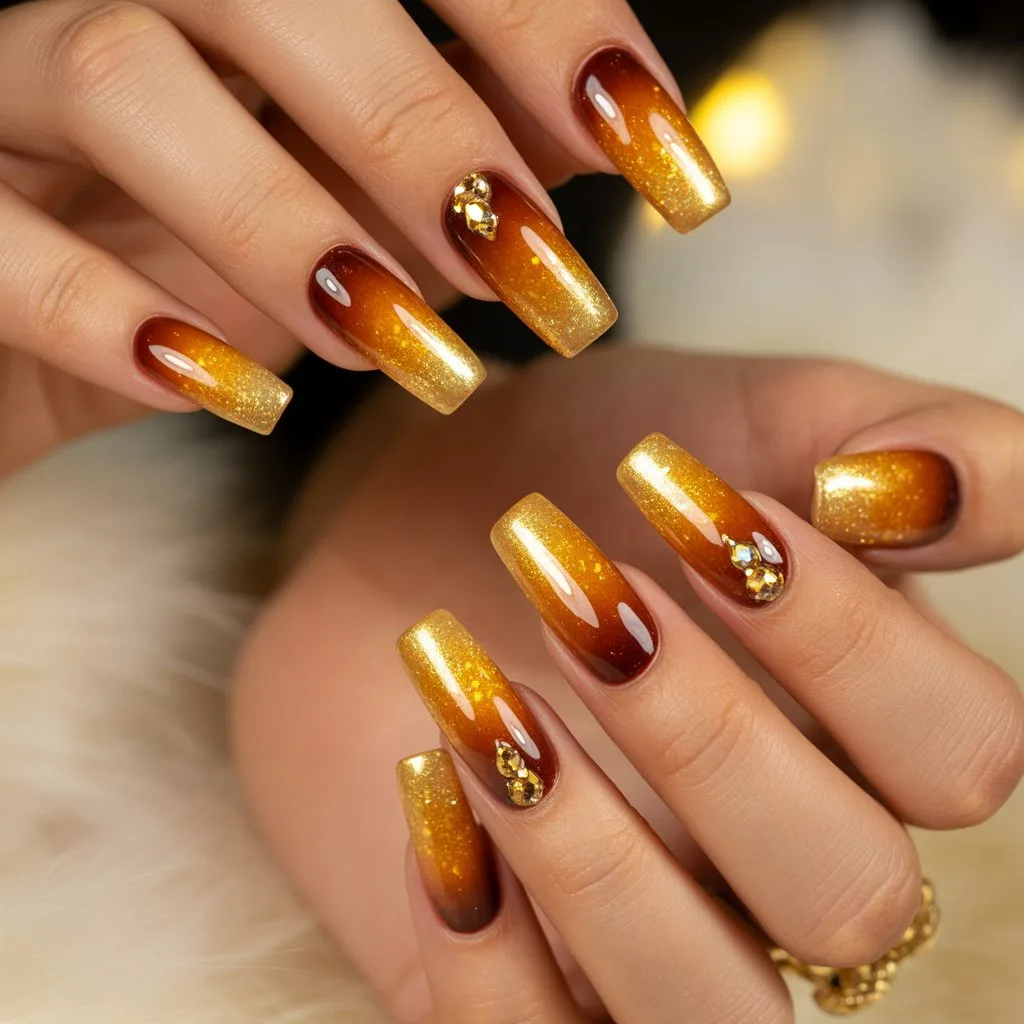 Amber Crystal Glow Nails