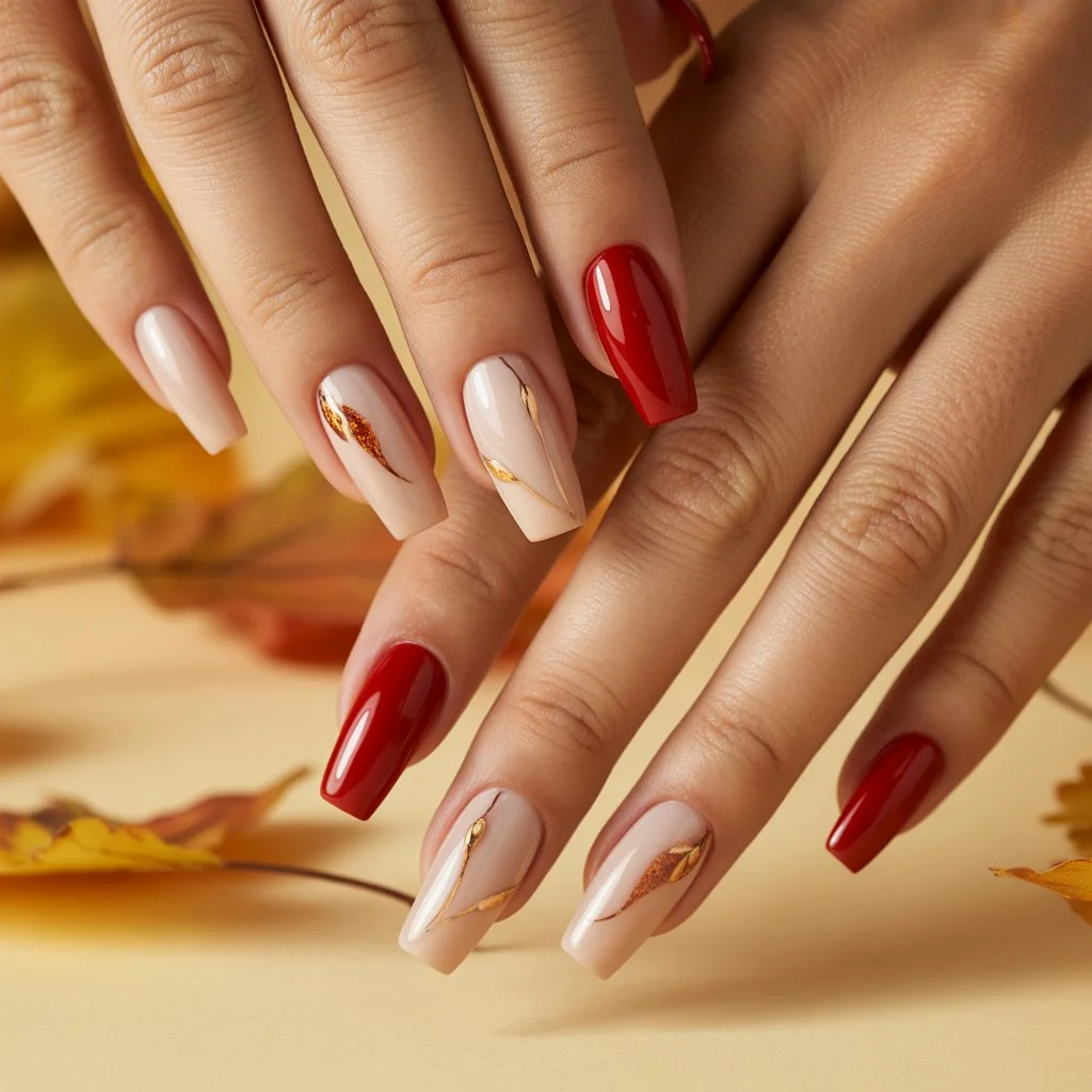 Apple Red Accent Nails