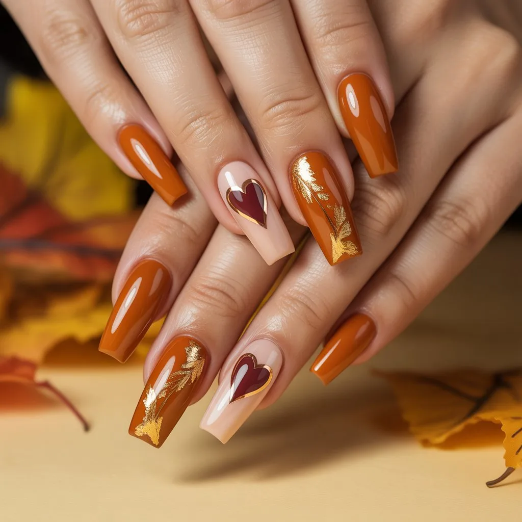 Autumn Heart Accent Nails