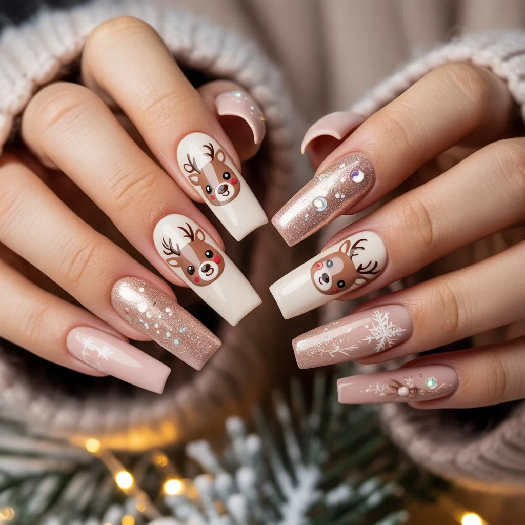 Baby Reindeer Accent Nails