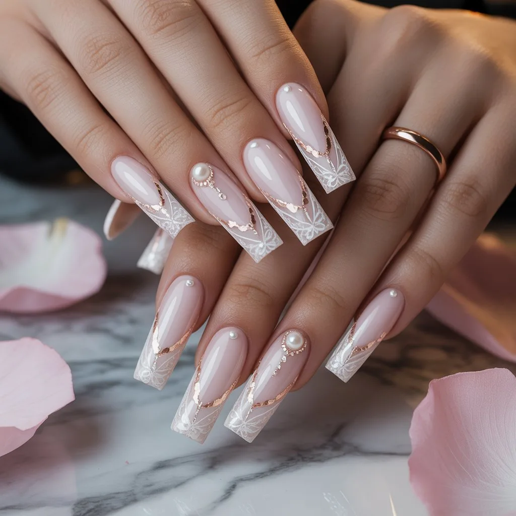 Ballet Pink Wedding Nails