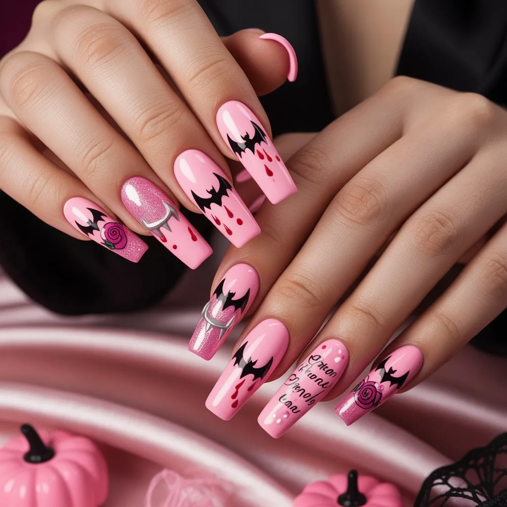 Barbie Pink Dracula Nails
