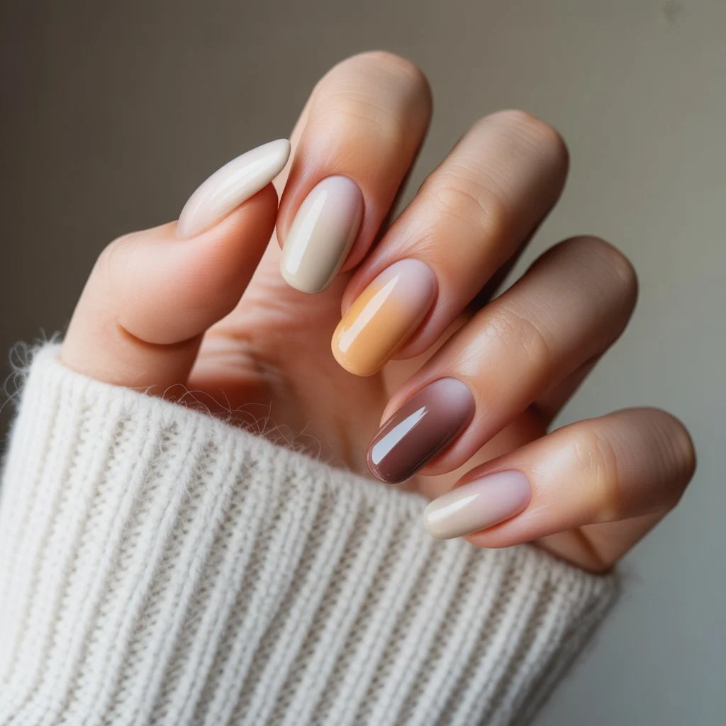 Beige Ombre Fall Fade Nails