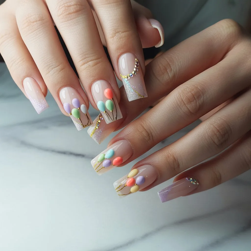 Birthday Balloon Accent Nails