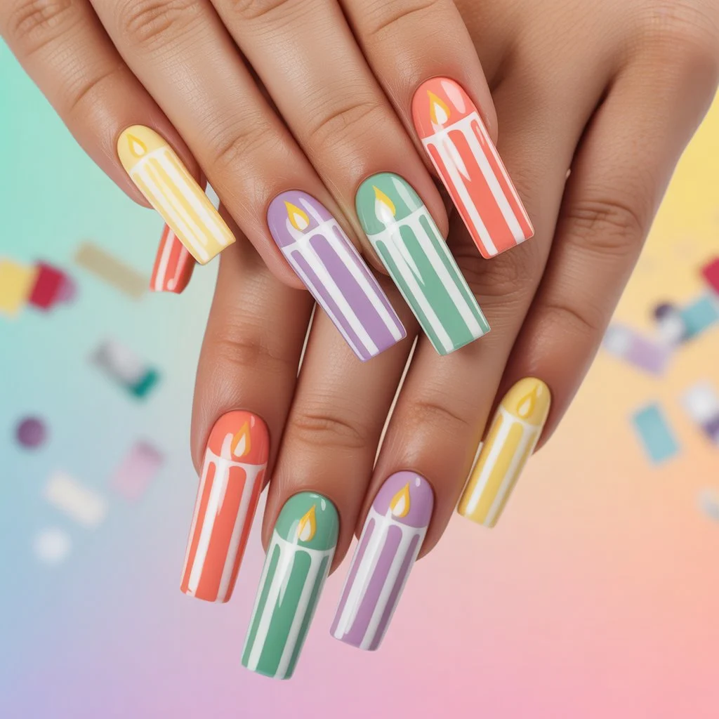 Birthday Candle Stripe Nails