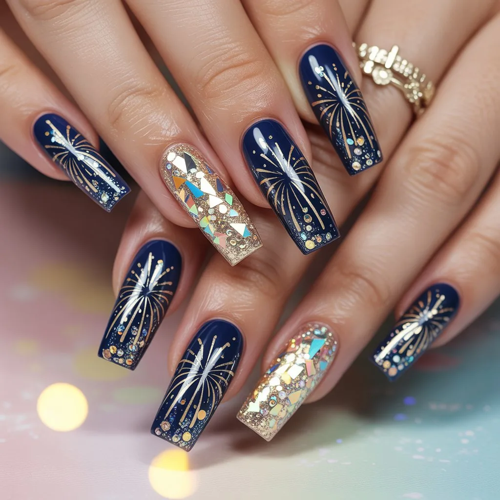 Birthday Firework Glitter Nails