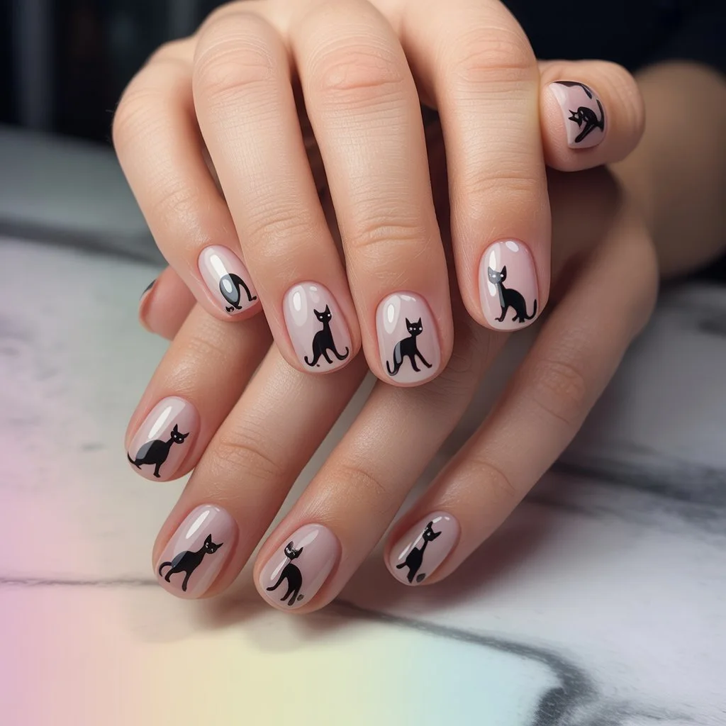 Black Cat Micro Silhouette Nails