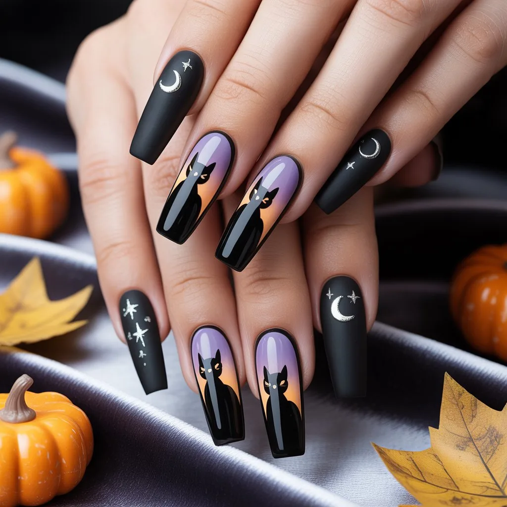 Black Cat Silhouette Nails