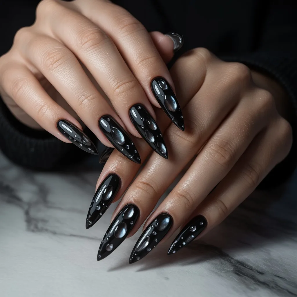 Black Dewdrop Gloss Nails