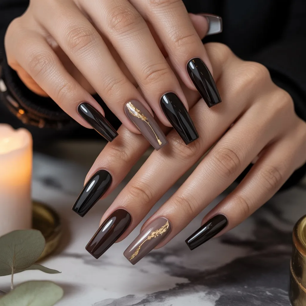 Black Espresso Shine Nails