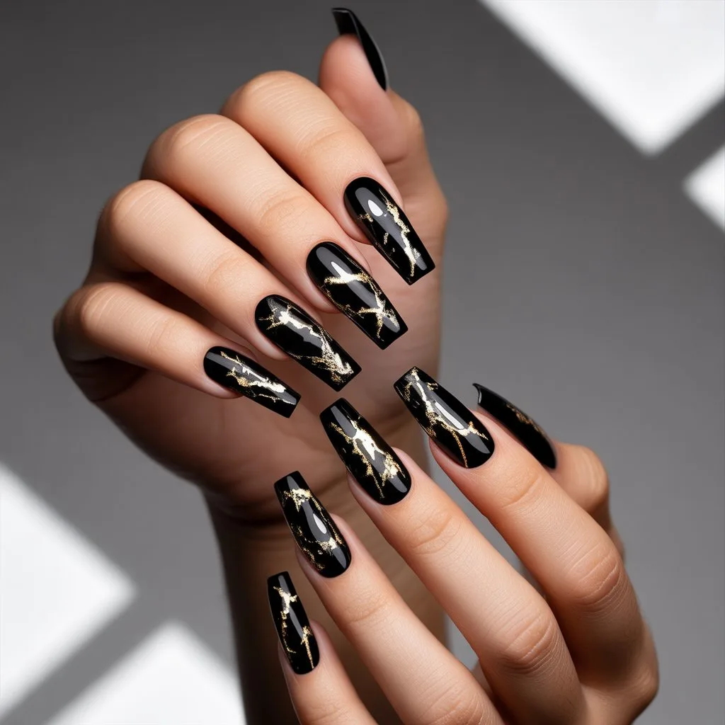 Black Foil-Crackle Nails
