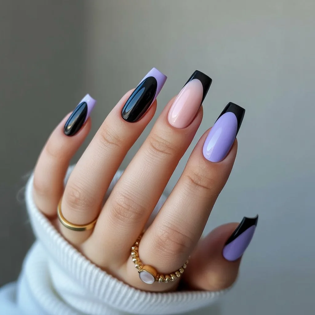 Black + Lavender Duo Nails
