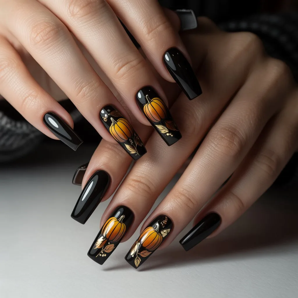 Black Pumpkin-Glow Accent Nails
