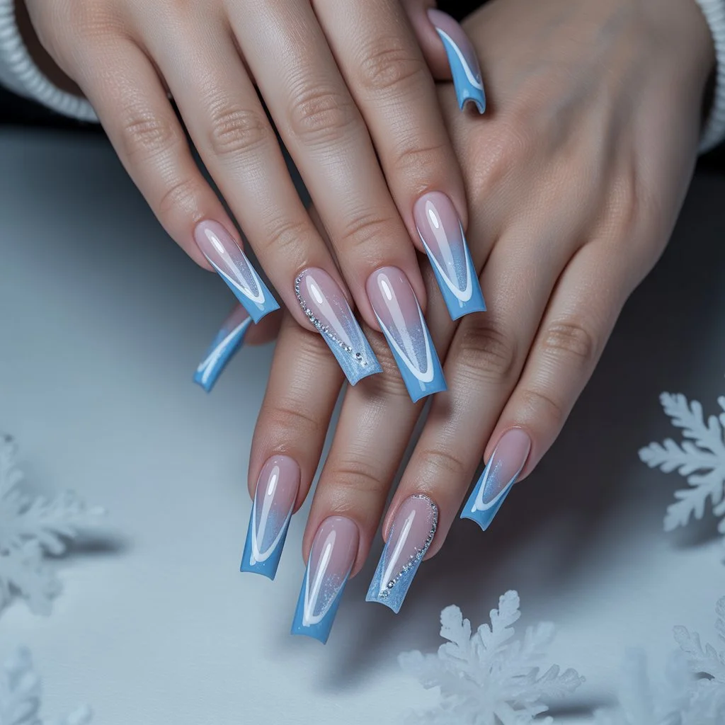 Blue Frost French Lining Nails