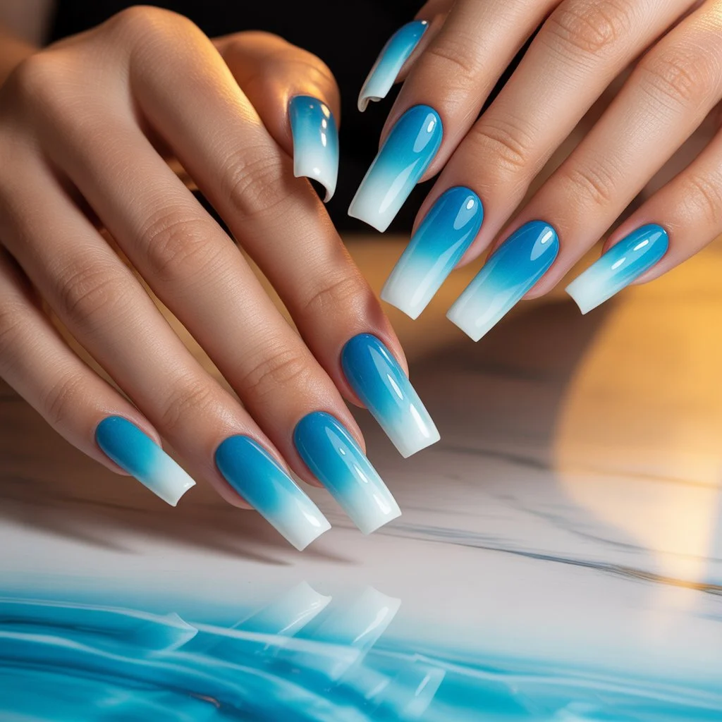 Blue Lagoon Ombre Nails