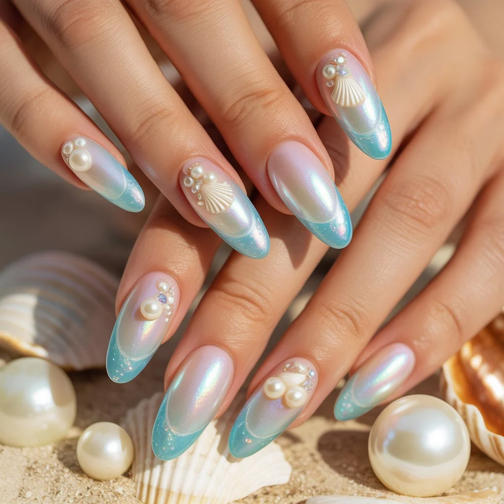 Blue Lagoon Pearl Tips Nail