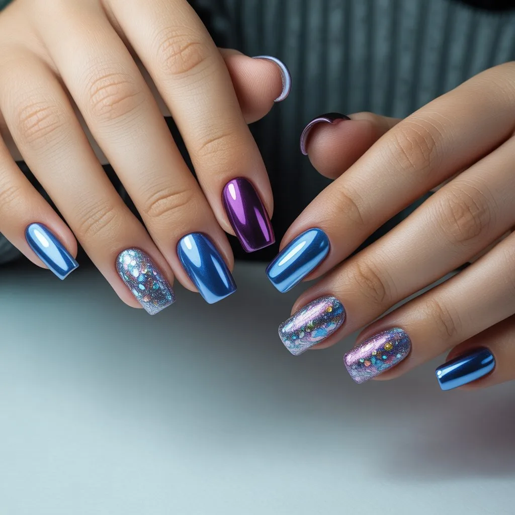 Blueberry Birthday Chrome Nails