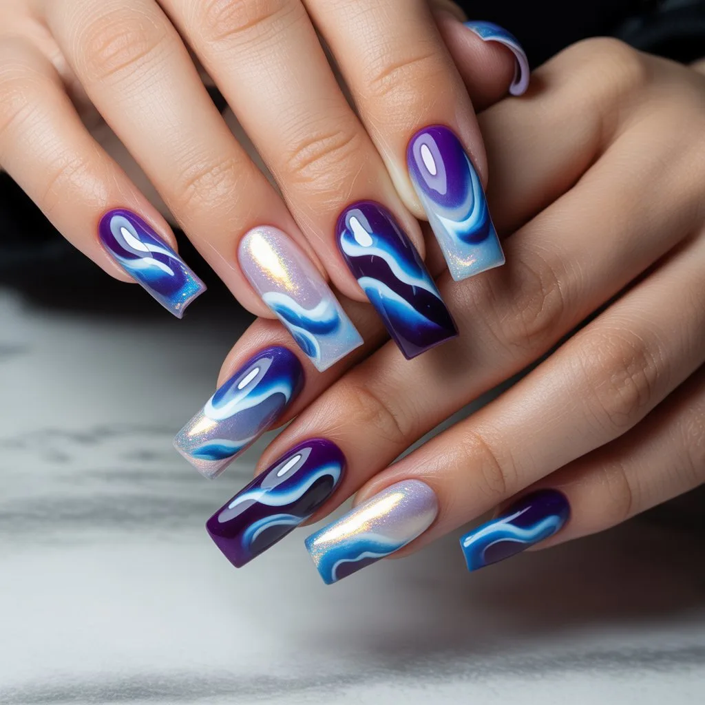 Blueberry Glow Waves Nail