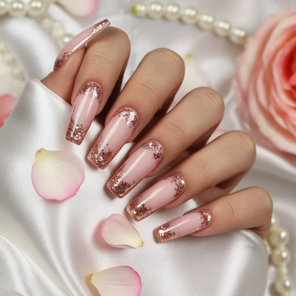 Blush Glitter Halo Nails
